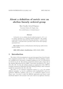 About a Definition of Metric Over an Abelian Linearly Ordered Group