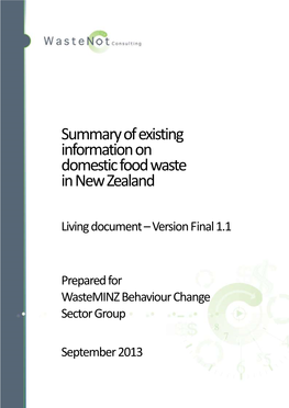 Summary of Existing Information on Domestic Food Waste in New Zealand
