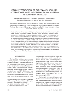 Field Investigation of Bithynia Funiculata, Intermediate Host of Opisthorchis Viverrini in Northern Thailand