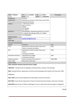 Page 1 Title Professor First Name Susmita Last Name Basu Majumdar Photograph Designation