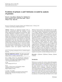 Evolution of Primate a and H Defensins Revealed by Analysis of Genomes