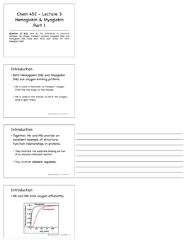 Chem 452 - Lecture 3 Hemoglobin & Myoglobin Part 1