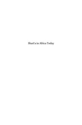 Sharīʿa in Africa Today Islam in Africa Sharīʿa in Africa Today