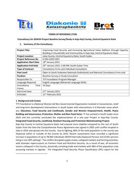 Consultancy for SEWOH Project Baseline Survey/Study in Kajo-Keji County, Central Equatoria State