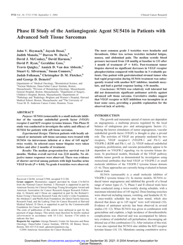 Phase II Study of the Antiangiogenic Agent SU5416 in Patients with Advanced Soft Tissue Sarcomas