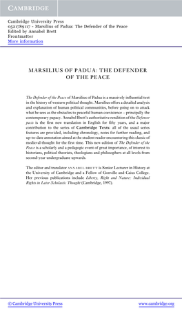 Marsilius of Padua: the Defender of the Peace Edited by Annabel Brett Frontmatter More Information