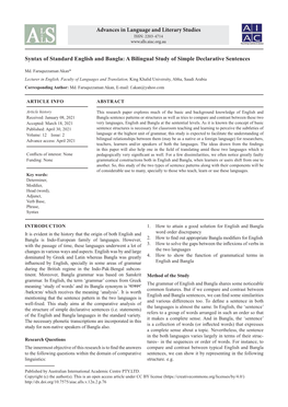 Syntax of Standard English and Bangla: a Bilingual Study of Simple Declarative Sentences