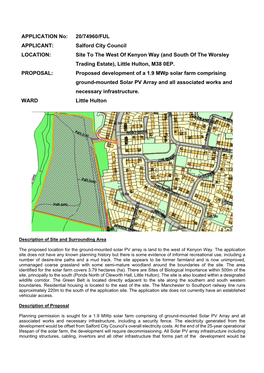 20/74960/FUL APPLICANT: Salford City Council LOCATION: Site to the West of Kenyon Way (And South of the Worsley Trading Estate), Little Hulton, M38 0EP