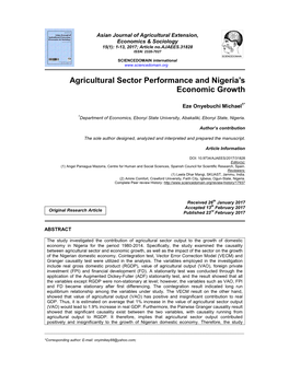 Agricultural Sector Performance and Nigeria's Economic Growth