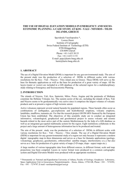 The Use of Digital Elevation Models in Emergency and Socio- Economic Planning: a Case Study at Kos - Yali - Nisyros - Tilos Islands, Greece