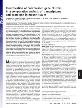 Identification of Coexpressed Gene Clusters in a Comparative Analysis of Transcriptome and Proteome in Mouse Tissues