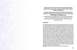 Urgent Call for the Conservation of Lake Fúquene, Key Area for the Preservation of Aquatic Birds of the Eastern Andes of Colomb