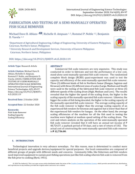 Fabrication and Testing of a Semi-Manually Operated Fish Scale Remover