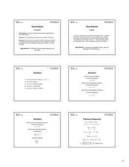 Real Analysis Real Analysis Numbers Numbers Numbers Fibonacci