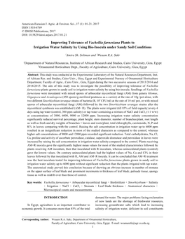 Improving Tolerance of Vachellia Farnesiana Plants to Irrigation Water Salinity by Using Bio-Inocula Under Sandy Soil Conditions