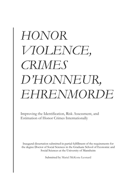 Honor Violence, Crimes D'honneur, Ehrenmorde