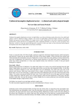 Unilateral Incomplete Duplicated Ureter – a Clinical and Embryological Insight