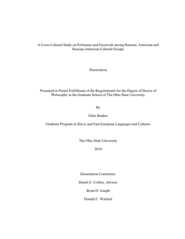 A Cross-Cultural Study on Politeness and Facework Among Russian, American and Russian-American Cultural Groups