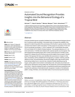 Automated Sound Recognition Provides Insights Into the Behavioral Ecology of a Tropical Bird