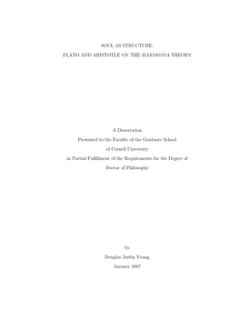 Soul As Structure: Plato and Aristotle on the Harmonia Theory