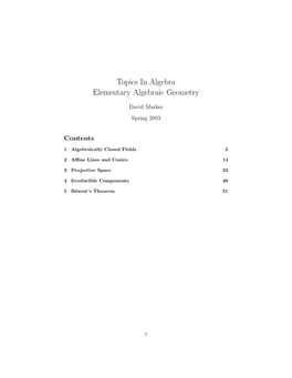 Topics in Algebra Elementary Algebraic Geometry