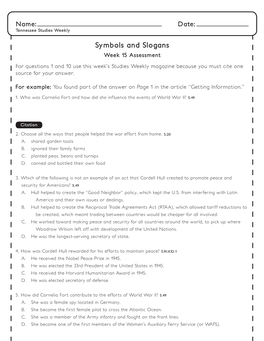 Symbols and Slogans Week 15 Assessment for Questions 1 and 10 Use This Week’S Studies Weekly Magazine Because You Must Cite One Source for Your Answer