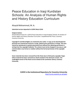Peace Education in Iraqi Kurdistan Schools: an Analysis of Human Rights and History Education Curriculum