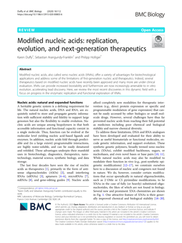 Modified Nucleic Acids: Replication, Evolution, and Next-Generation Therapeutics Karen Duffy†, Sebastian Arangundy-Franklin† and Philipp Holliger*