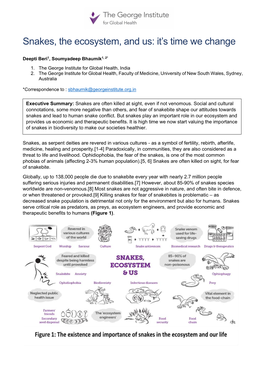 Snakes, the Ecosystem, and Us: It’S Time We Change