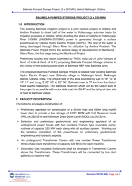 BALIMELA PUMPED STORGAE PROJECT (2 X 250 MW) 1.0