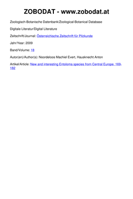 New and Interesting Entoloma Species from Central Europe