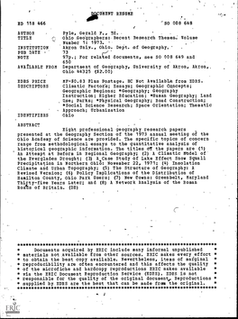 Ohio Geographers: Recent Research Themes. Volume Number 1: 1973