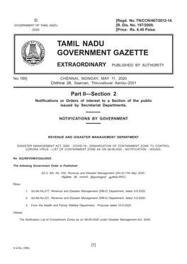 189] Chennai, Monday, May 11, 2020 Chithirai 28, Saarvari, Thiruvalluvar Aandu–2051