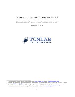 User's Guide for TOMLAB /CGO