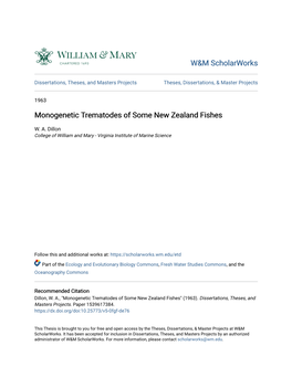 Monogenetic Trematodes of Some New Zealand Fishes