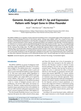 Genomic Analysis of Mir-21-3P and Expression Pattern with Target Gene in Olive Flounder