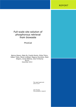 Full-Scale Site Solution of Phosphorous Retrieval from Biowaste