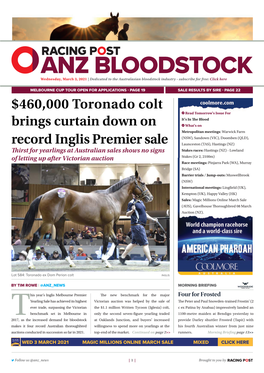 $460,000 Toronado Colt Brings Curtain Down on Record Inglis Premier Sale | 2 | Wednesday, March 3, 2021