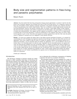 Body Size and Segmentation Patterns in Free-Living and Parasitic Polychaetes