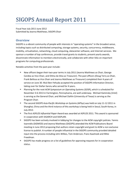 SIGOPS Annual Report 2011