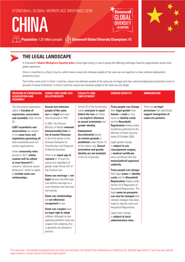 CHINA Population: 1.37 Billion People Stonewall Global Diversity Champions: 68