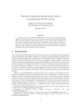 Towards an Algebraic Natural Proofs Barrier Via Polynomial Identity Testing