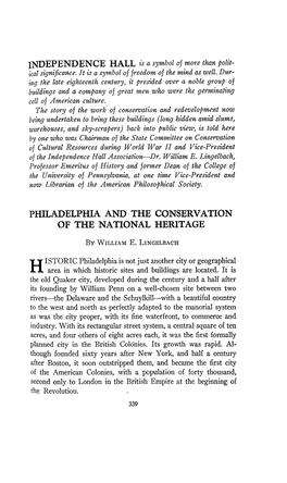 Philadelphia and the Conservation of the National Heritage