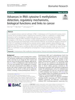 Advances in RNA Cytosine-5 Methylation: Detection, Regulatory Mechanisms, Biological Functions and Links to Cancer