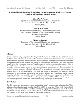 Effects of Population Growth on Urban Infrastructure and Services: a Case of Eastleigh Neighborhood Nairobi, Kenya