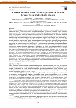 A Review on Sterile Insect Technique (SIT) and Its Potential Towards Tsetse Eradication in Ethiopia