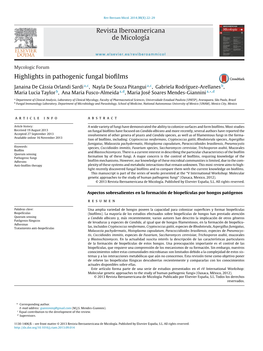 Highlights in Pathogenic Fungal Biofilms