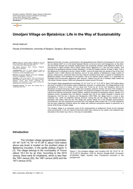 Umoljani Village on Bjelašnica: Life in the Way of Sustainability