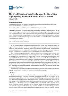 A Case Study from the Tiwa Tribe Highlighting the Hybrid World of S´Akta¯ Tantra in Assam