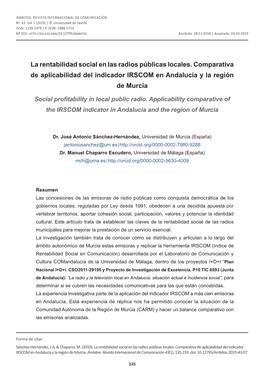 La Rentabilidad Social En Las Radios Públicas Locales. Comparativa De Aplicabilidad Del Indicador IRSCOM En Andalucía Y La Región De Murcia